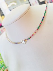 Colar Riveira Prata Colorida Bijuh Moderna